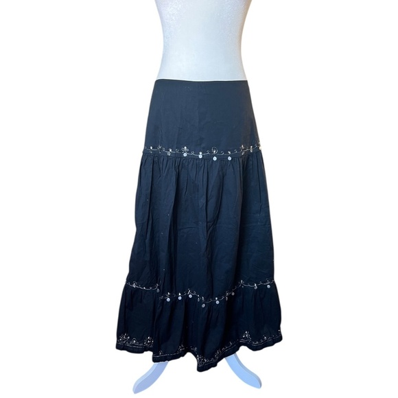 Fashion Bug Dresses & Skirts - Vintage Y2K Plus Size Black Boho Embellished Tiered Maxi Skirt 18W